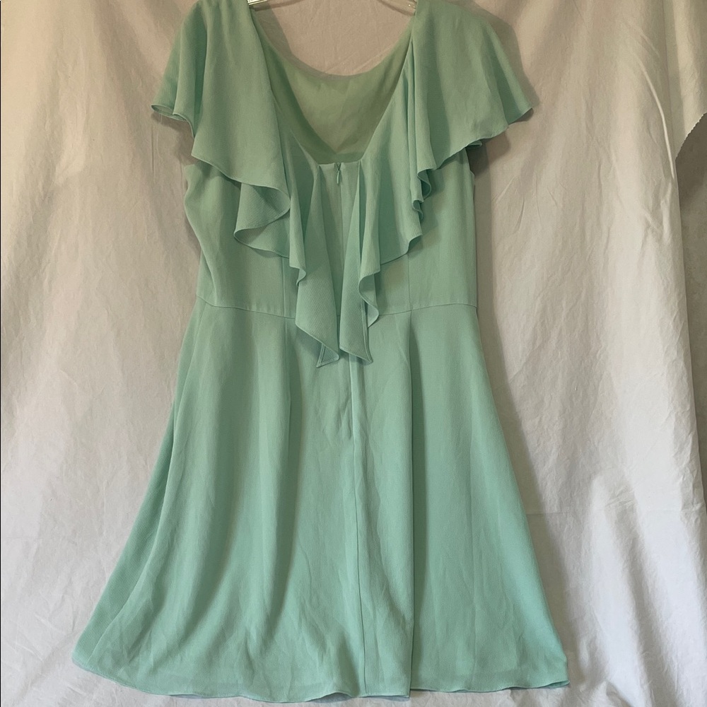 London Times Mint Green Midi Dress with flutter sleeves trailing down the back